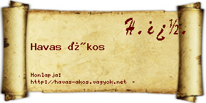 Havas Ákos névjegykártya